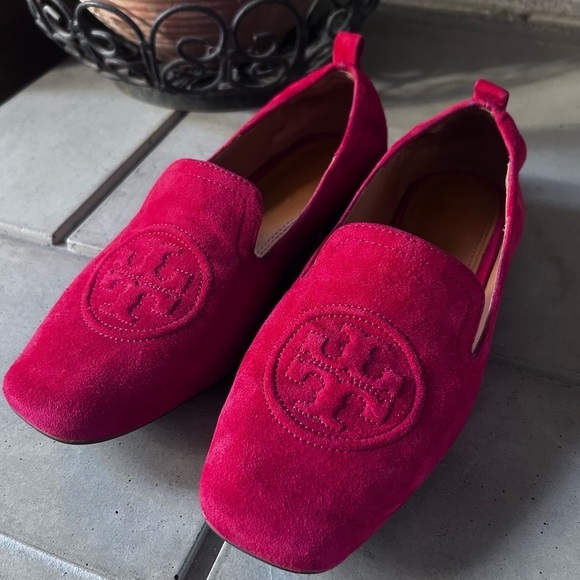 Tory Burch Leigh Red Suede Loafers Flats | Size 6 - Picture 1 of 10